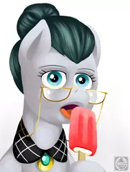 Size: 3700x4900 | Tagged: safe, artist:poecillia-gracilis19, derpibooru import, cloudy quartz, pony, creepy, food, popsicle, salty, solo, uncanny valley