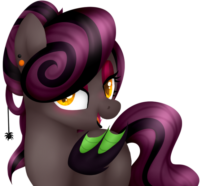 Size: 786x680 | Tagged: safe, artist:h-analea, derpibooru import, oc, oc:chocolate swirl, unofficial characters only, bat pony, pony, spider, open mouth, simple background, solo, transparent background