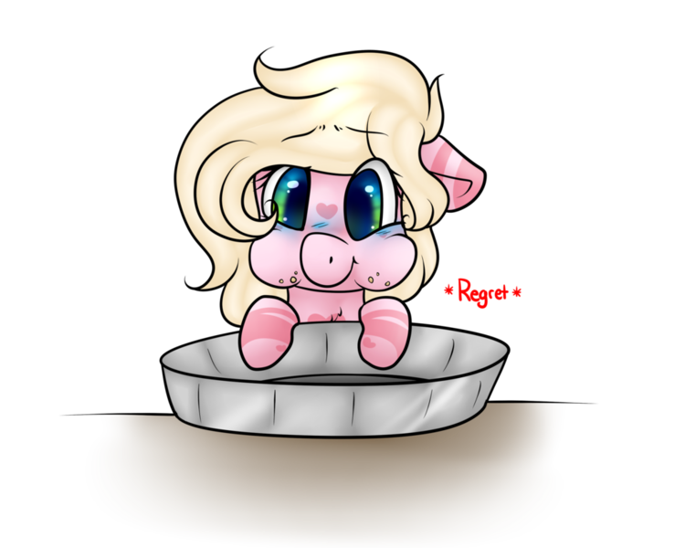 Size: 1024x819 | Tagged: artist:h-analea, cute, derpibooru import, oc, oc:hanalea, pie tin, puffy cheeks, regret, safe, simple background, solo, transparent background, unofficial characters only