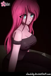 Size: 608x900 | Tagged: suggestive, artist:clouddg, derpibooru import, pinkie pie, equestria girls, big breasts, breasts, busty pinkie pie, clothes, erect nipples, female, nipples, open mouth, pants, pinkamena diane pie, solo