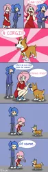 Size: 1247x4423 | Tagged: safe, artist:kprovido, derpibooru import, fluttershy, princess luna, corgi, dog, human, :p, clothes, comic, converse, cute, dialogue, dog treat, dress, eyes closed, eyes on the prize, frown, hammerspace hair, humanized, phone, ponytail, s1 luna, shoes, shyabetes, smartphone, smiling, sneakers, squatting, surprised, tail wag, tongue out, unamused, wide eyes