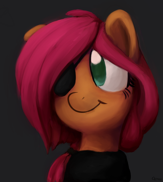 Size: 1968x2200 | Tagged: safe, artist:aemantaslim, derpibooru import, fluttershy, alternate hairstyle, alternate universe, bust, clothes, eyepatch, looking away, portrait, smiling, solo, sweater, sweatershy, turtleneck