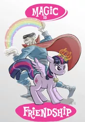 Size: 956x1364 | Tagged: safe, artist:dan hogan, derpibooru import, twilight sparkle, twilight sparkle (alicorn), alicorn, human, pony, cbr, cloak of levitation, comic book resources, crossover, doctor strange, eye of agamotto, marvel, the line it is drawn