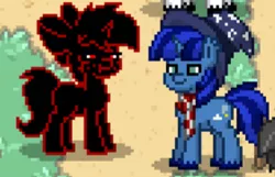 Size: 281x181 | Tagged: safe, derpibooru import, oc, oc:caki, oc:ink vat, unofficial characters only, pony, unicorn, pony town, hat, photo shoot of caki