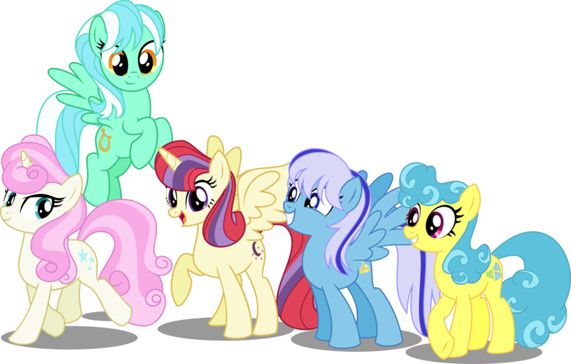 Size: 6000x3835 | Tagged: safe, artist:orin331, derpibooru import, lemon hearts, lyra heartstrings, minuette, moondancer, twinkleshine, alicorn, pegasus, pony, dancerverse, alicornified, alternate hairstyle, alternate universe, canterlot five, looking at you, moondancercorn, race swap, solo