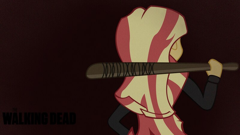 Size: 2560x1440 | Tagged: safe, artist:ngrycritic, derpibooru import, sunset shimmer, equestria girls, amc, baseball bat, black background, bust, clothes, crossover, leather jacket, lucille, negan, negan shimmer, rear view, simple background, solo, the walking dead