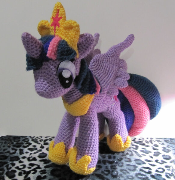 Size: 1024x1055 | Tagged: safe, artist:nerdyknitterdesigns, derpibooru import, twilight sparkle, twilight sparkle (alicorn), alicorn, pony, amigurui, big crown thingy, irl, jewelry, photo, plushie, regalia, solo