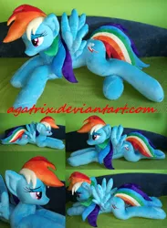 Size: 1280x1753 | Tagged: artist:agatrix, derpibooru import, irl, lidded eyes, life size, photo, plushie, prone, rainbow dash, safe, solo