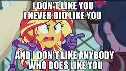 Size: 1920x1080 | Tagged: safe, derpibooru import, edit, edited screencap, screencap, sci-twi, sunset shimmer, twilight sparkle, equestria girls, friendship games, angry, discovery family logo, exploitable meme, image macro, meme, pointing, sunset yells at twilight