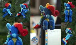 Size: 1659x1000 | Tagged: artist:essorille, clothes, derpibooru import, irl, lidded eyes, photo, plushie, rainbow dash, rainbow fash, safe, solo, wonderbolts uniform