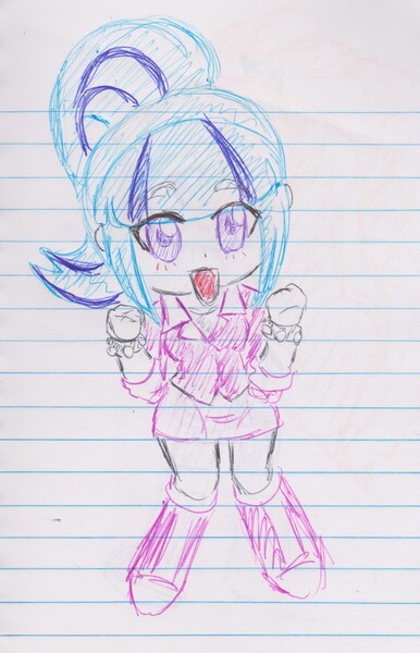 Size: 1219x1894 | Tagged: safe, artist:orochivanus, derpibooru import, sonata dusk, equestria girls, blushing, boots, chibi, clothes, lined paper, open mouth, ponytail, skirt, socks, solo, traditional art