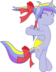 Size: 6400x8258 | Tagged: safe, artist:parclytaxel, derpibooru import, oc, oc:glitter sundae, unofficial characters only, alicorn, pony, .svg available, absurd resolution, alicorn oc, bow, dancing, eyes closed, hair bow, happy, ponytail, ribbon, simple background, smiling, solo, transparent background, vector