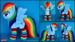 Size: 1024x573 | Tagged: artist:lavim, clothes, derpibooru import, fluffy, irl, photo, plushie, rainbow dash, rainbow socks, safe, socks, solo, striped socks