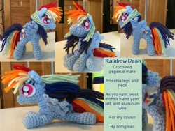 Size: 1600x1200 | Tagged: amigurumi, artist:zomgmad, crochet, derpibooru import, irl, photo, plushie, prone, rainbow dash, safe, solo