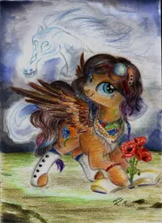 Size: 1024x1405 | Tagged: safe, artist:moonlight-ki, derpibooru import, oc, oc:dreamy eyes, unofficial characters only, pegasus, pony, crayon drawing, solo, traditional art