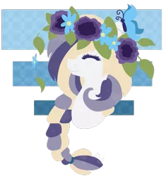 Size: 881x936 | Tagged: safe, artist:ayoarts, derpibooru import, oc, unofficial characters only, butterfly, blue, braid, bust, digital art, floral head wreath, flower, lineless, portrait, purple, solo