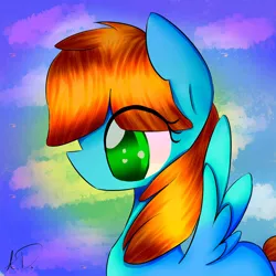 Size: 1024x1024 | Tagged: safe, artist:dashiepl, derpibooru import, oc, oc:pumpkin cloud, unofficial characters only, pegasus, pony, bust, digital art, female, gift art, mare, solo
