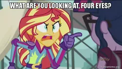 Size: 800x450 | Tagged: safe, derpibooru import, edit, edited screencap, screencap, sci-twi, sunset shimmer, twilight sparkle, equestria girls, angry, exploitable meme, hurricane neddy, image macro, meme, sunset yells at twilight, the simpsons