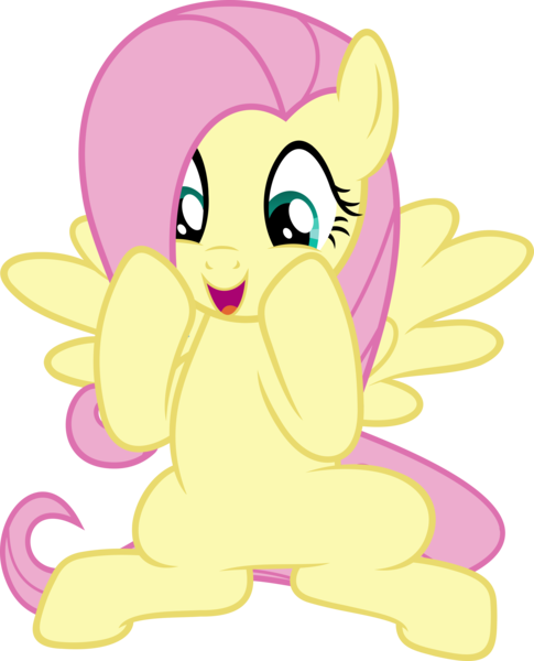 Size: 4853x6000 | Tagged: absurd resolution, artist:slb94, cute, daaaaaaaaaaaw, derpibooru import, excited, fluttershy, hnnng, open mouth, safe, shyabetes, simple background, sitting, solo, transparent background, vector