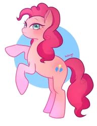 Size: 400x520 | Tagged: dead source, safe, artist:hidoiyo, derpibooru import, pinkie pie, earth pony, pony, abstract background, circle background, colored pupils, female, mare, rearing, solo