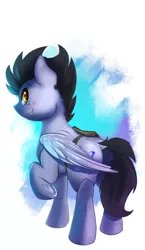 Size: 631x1086 | Tagged: safe, artist:tangomangoes, derpibooru import, oc, oc:wing, unofficial characters only, pegasus, pony, looking back, smiling, solo