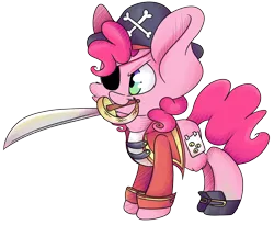 Size: 5579x4577 | Tagged: absurd resolution, artist:cutepencilcase, cutlass, derpibooru import, hat, mouth hold, pinkie pie, pirate, pirate hat, safe, simple background, solo, transparent background