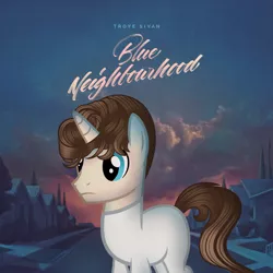 Size: 1500x1500 | Tagged: safe, artist:aldobronyjdc, derpibooru import, ponified, pony, unicorn, album cover, blue eyes, blue neighborhood, cover, house, music, parody, ponified album cover, solo, troye sivan