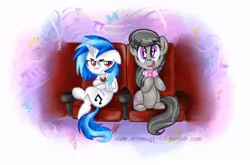 Size: 930x614 | Tagged: safe, artist:vago-xd, derpibooru import, octavia melody, vinyl scratch, earth pony, pony, unicorn, bowtie, concert, duo, female, lesbian, music, scratchtavia, shipping, unamused, vinyl is not amused