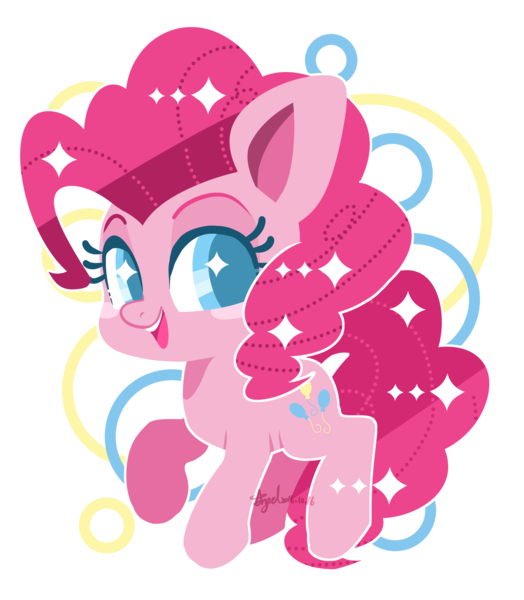 Size: 2289x2619 | Tagged: safe, artist:snow angel, derpibooru import, pinkie pie, pony, abstract background, colored pupils, cute, diapinkes, eye sparkles, open mouth, raised hoof, smiling, solo, starry eyes, wingding eyes