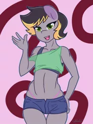 Size: 768x1024 | Tagged: anthro, artist:lefthighkick, belly button, bra, clothes, crop top bra, crossdressing, derpibooru import, femboy, male, midriff, oc, oc:aero, offspring, panties, parent:derpy hooves, parent:oc:warden, parents:canon x oc, parents:warderp, pink underwear, solo, solo male, style emulation, suggestive, thong, trap, underwear, unofficial characters only