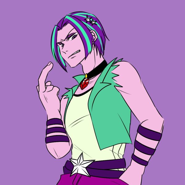 Size: 1000x1000 | Tagged: safe, artist:raika0306, derpibooru import, aria blaze, equestria girls, rainbow rocks, angry, deuce, equestria guys, finger, jewelry, male, middle finger, ouvertis grandioso, pendant, rule 63, solo, yaoi hands