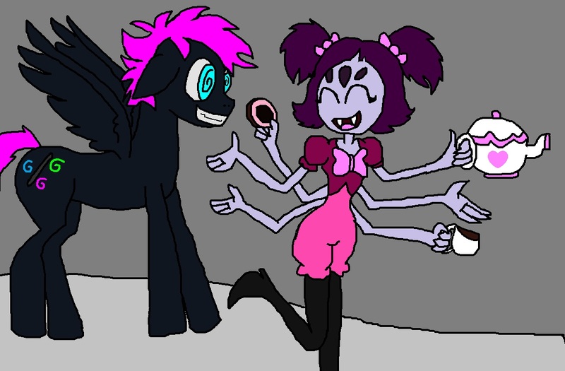 Size: 1170x768 | Tagged: artist:brony96, crossover, derpibooru import, friendshipping, ms paint, muffet, oc, oc:loony sketch, safe, undertale