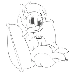 Size: 1280x1296 | Tagged: safe, artist:pabbley, derpibooru import, derpy hooves, pegasus, pony, chocolate, female, food, hot chocolate, mare, monochrome, mug, pillow, simple background, sitting, solo, white background