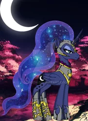 Size: 600x827 | Tagged: armor, artist:seiroth, crescent moon, derpibooru import, moon, night, princess luna, safe, solo, watermark