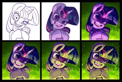 Size: 1894x1281 | Tagged: artist:sorcerushorserus, derpibooru import, evil grin, grin, progress, safe, sketch, smiling, solo, step by step, tutorial, twilight sparkle, wip