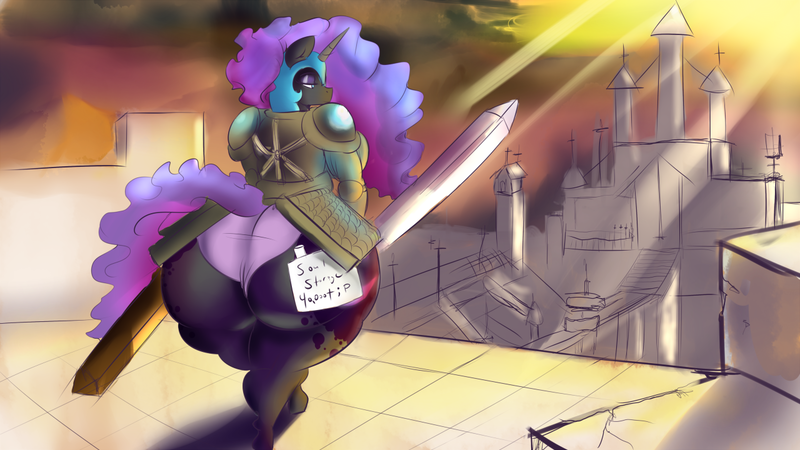 Size: 1280x720 | Tagged: anthro, armor, artist:thelunarmoon, ass, bottom heavy, clothes, dark souls, derpibooru import, female, huge butt, impossibly large butt, impossibly wide hips, large butt, lidded eyes, nightbutt, nightmare moon, nightmare moonbutt, panties, plump, questionable, solo, solo female, stupid sexy nightmare moon, sword, the ass was fat, thick, thunder thighs, underwear, unguligrade anthro, weapon, wide hips, wip