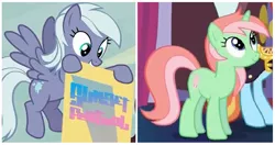Size: 892x471 | Tagged: safe, derpibooru import, screencap, cotton mint, dusk drift, mint julep, sassy saddles, pegasus, pony, unicorn, canterlot boutique, to where and back again, background pony, banner, cotton candy, cropped, cutie mark, discovery family logo, female, mare, mouth hold