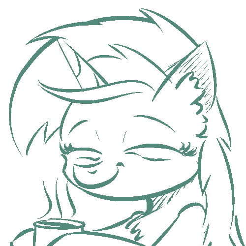 Size: 500x500 | Tagged: safe, artist:cheshiresdesires, derpibooru import, lyra heartstrings, pony, unicorn, bags under eyes, bust, chest fluff, coffee, ear fluff, eyes closed, messy mane, monochrome, mug, simple background, smiling, solo, steam, tired, white background
