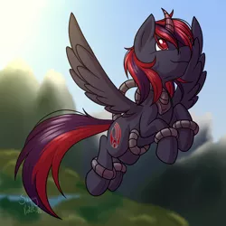 Size: 3500x3500 | Tagged: safe, artist:sugaryviolet, derpibooru import, oc, oc:borgz pony, unofficial characters only, alicorn, pony, alicorn oc, borg, crossover, flying, solo, spread wings, star trek