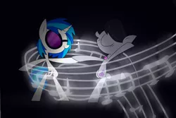 Size: 2743x1828 | Tagged: safe, artist:supercoco142, derpibooru import, octavia melody, vinyl scratch, pony, bipedal, dancing, music notes