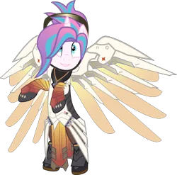 Size: 6000x5938 | Tagged: safe, artist:limedazzle, derpibooru import, princess flurry heart, pony, absurd resolution, armor, bipedal, clothes, crossover, cute, flurrybetes, mercy, older, overwatch, request, simple background, smiling, solo, transparent background, vector