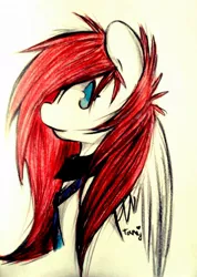 Size: 730x1024 | Tagged: safe, artist:tamyarts, derpibooru import, oc, oc:bailey, unofficial characters only, pegasus, pony, bust, colored, female, necktie, portrait, side, solo, traditional art