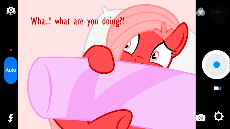 Size: 1280x720 | Tagged: suggestive, artist:arifproject, derpibooru import, oc, oc:downvote, ponified, unofficial characters only, pony, derpibooru, camera, camera shot, derpibooru ponified, meta, phone screen, pillow, simple background, solo, surprised