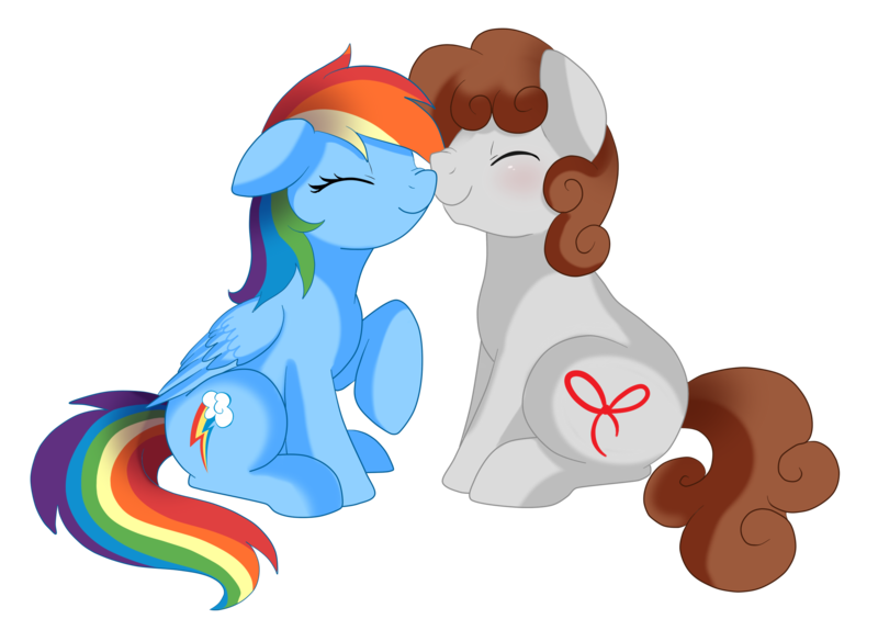 Size: 2550x1798 | Tagged: safe, artist:pridark, derpibooru import, rainbow dash, oc, oc:dreamer, blushing, boop, canon x oc, cute, eyes closed, floppy ears, male, noseboop, nose wrinkle, nuzzling, rainmer, raised hoof, shipping, simple background, sitting, smiling, straight, transparent background