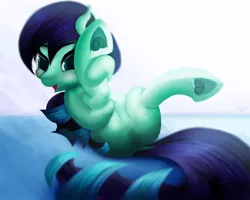 Size: 1875x1500 | Tagged: safe, artist:tyzain, derpibooru import, coloratura, earth pony, pony, blushing, cute, dock, featureless crotch, hoofsies, looking at you, open mouth, rarabetes, simple background, smiling, smiling at you, solo, underhoof