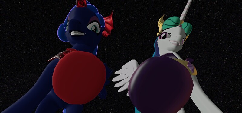 Size: 1280x600 | Tagged: 3d, artist:ouranoscaelus, crush fetish, dark mirror universe, derpibooru import, evil celestia, evil luna, evil sisters, gmod, macro, princess celestia, princess luna, safe