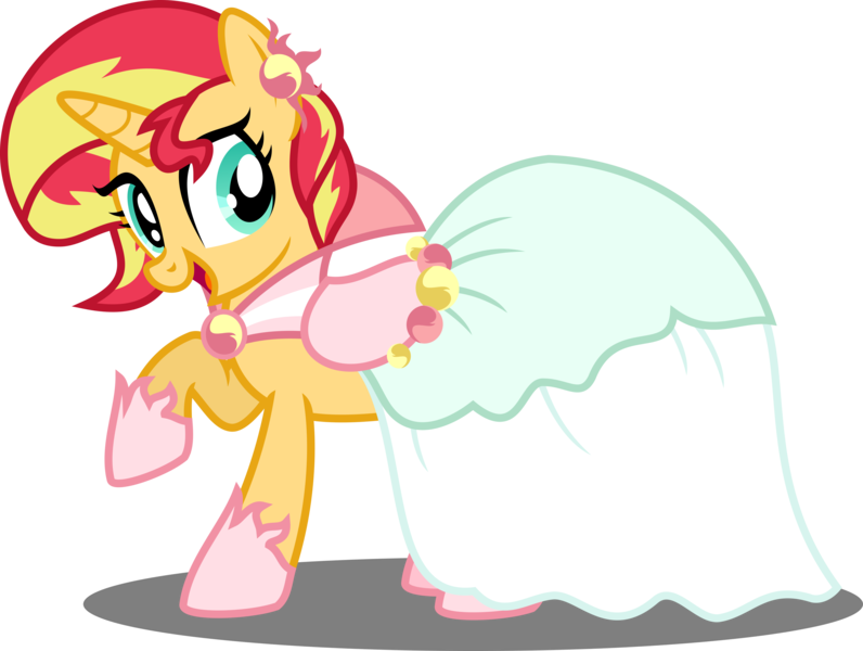 Size: 5000x3767 | Tagged: safe, artist:orin331, derpibooru import, sunset shimmer, pony, unicorn, absurd resolution, clothes, cute, dress, female, gala dress, happy, mare, open mouth, raised hoof, shimmerbetes, simple background, smiling, solo, transparent background