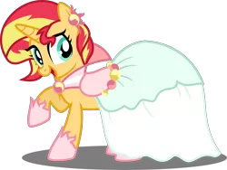 Size: 5000x3767 | Tagged: safe, artist:orin331, derpibooru import, sunset shimmer, pony, unicorn, absurd resolution, clothes, cute, dress, female, gala dress, happy, mare, open mouth, raised hoof, shimmerbetes, simple background, smiling, solo, transparent background