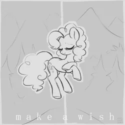 Size: 3000x3000 | Tagged: album cover, artist:hawthornss, derpibooru import, eyes closed, monochrome, pinkie pie, safe, sketch, solo, text, undreamedpanic, wip