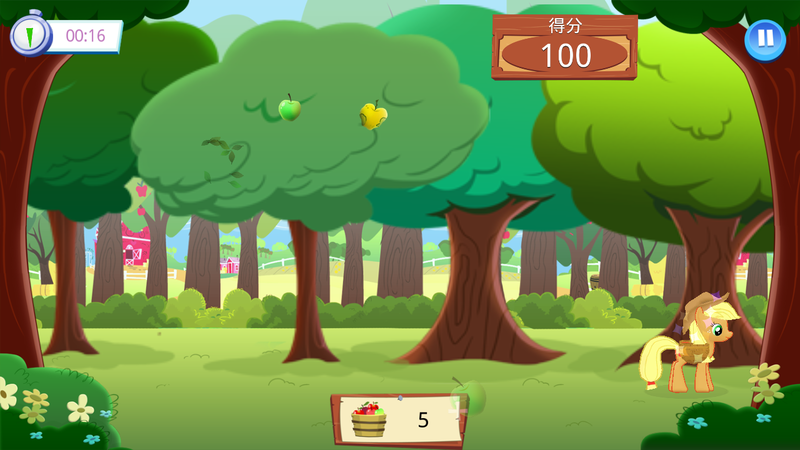 Size: 1280x720 | Tagged: safe, derpibooru import, screencap, applejack, pony, apple, food, game screencap, gameloft, green apple, rotten apple, solo, standing